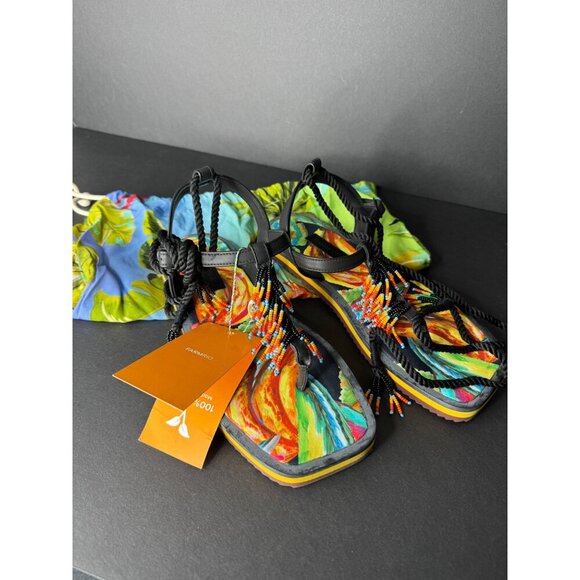 Farm Rio Black Banana Beaded Flat Sandal Size US 9 New in Box w/ dustbag - Picture 3 of 8